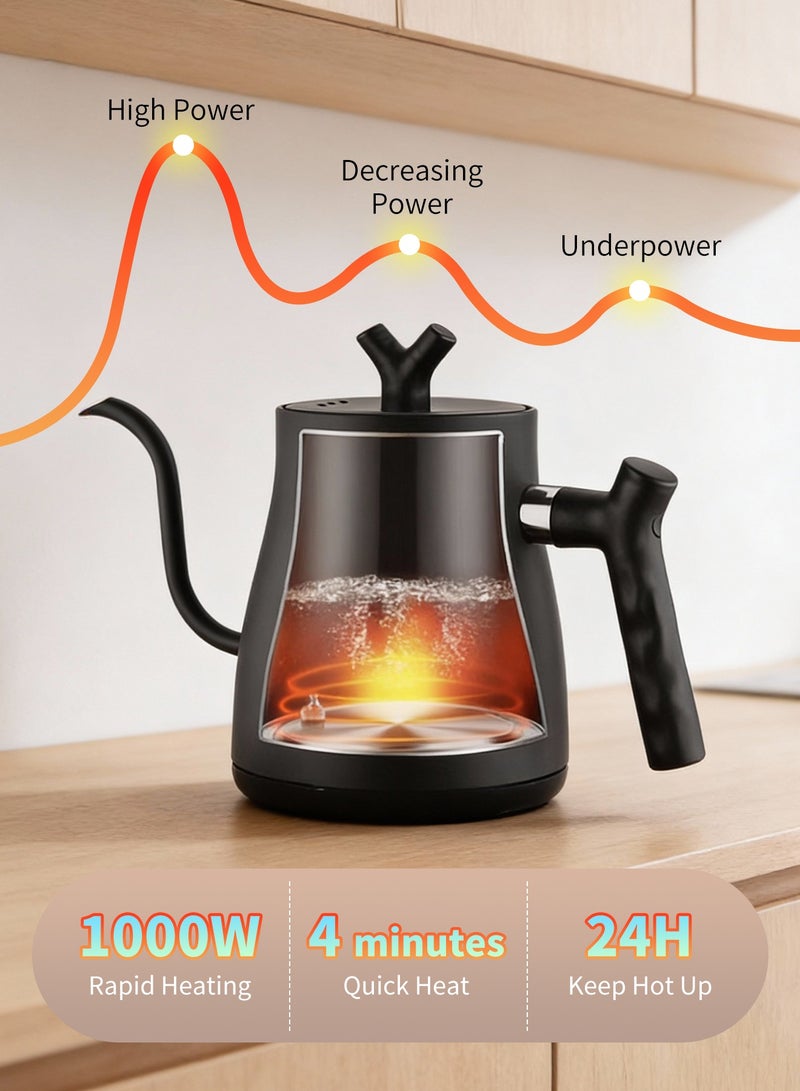 غلاية كهربائية برقبة طويلة 1 لتر 1000 واط - غلاية من الفولاذ المقاوم للصدأ مزودة بخاصية التحكم في درجة الحرارة لتسكب القهوة والشاي، مصنوعة من الفولاذ المقاوم للصدأ 304، مزودة بخاصية الحفاظ على الدفء - view 3